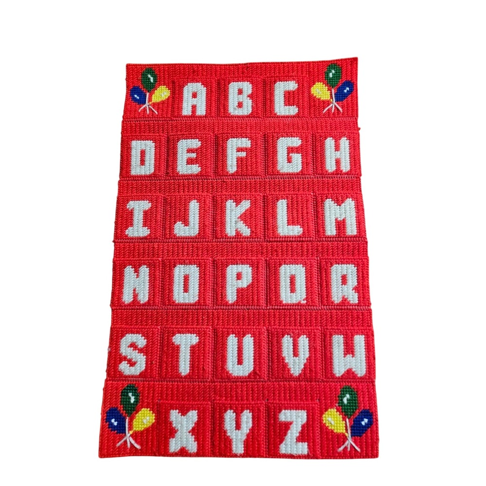 Vintage‎ Handmade Crochet Afghan Alphabet Blocks Wall Decor Baby Blanket Pixel